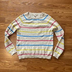 Philosophy Oatmeal Beige Cashmere Crewneck Sweater w/ Rainbow Stripes Sz Small